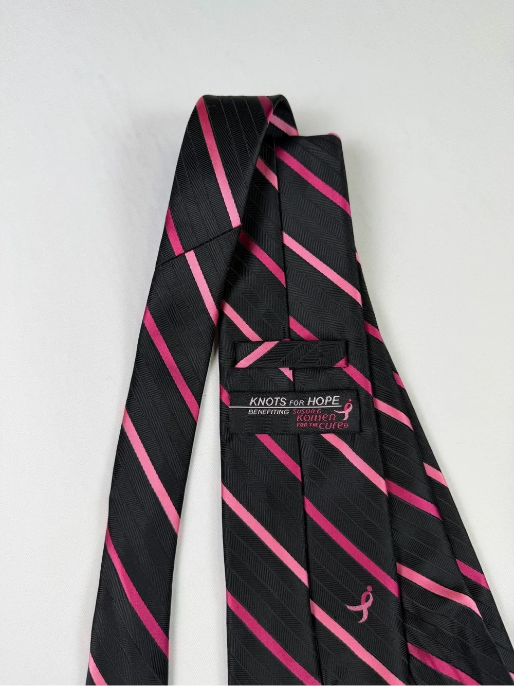 Breast Cancer Awareness Tie - Black with Pink Ribbon Stripe  Classic and Stylish